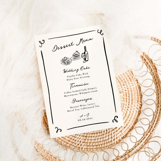 Menu de Sobremesa de Casamento Desenhado à Mão (Criador carregado)