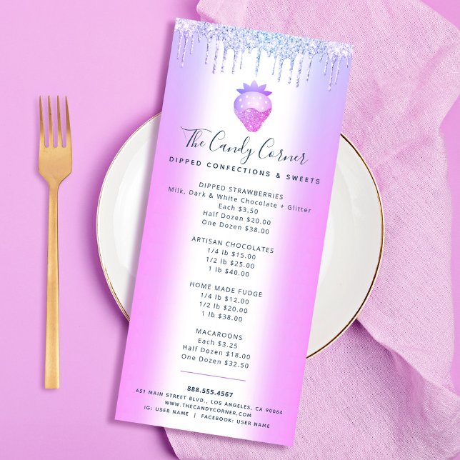 Menu de Sobremesa de Morango com Glitter Roxo (Criador carregado)