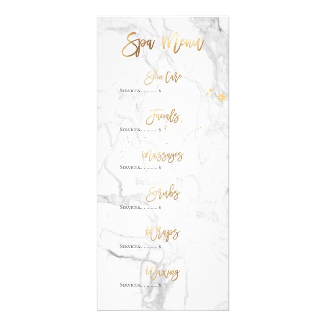 Menu de Spa PixDezines Mármore/Faux Dourado com Me (Frente)