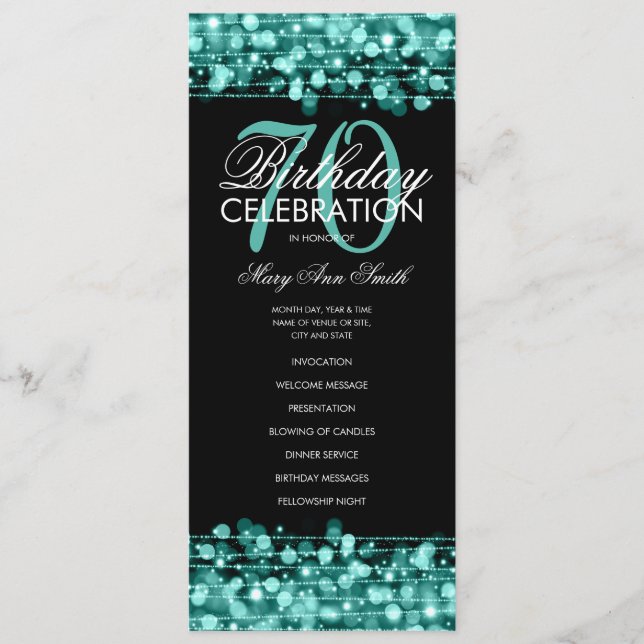 Menu de Teal do Programa de Festa de aniversário E (Frente)