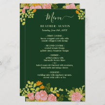 Menu Decor Botânico de Casamento Verde Escuro Flor