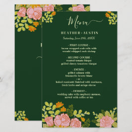 Menu Decor Botânico de Casamento Verde Escuro Flor