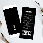 Menu Decoração Negra Branca Moderna do Casamento<br><div class="desc">Este design faz parte de uma coleção - por favor, contacte-me se precisar de mais artigos de papelaria Este design moderno é minimalista, mas lúdico, com a colocação perfeita de texto preto e branco, resultando num olhar arrumado e limpo. Este design é personalizável para outras cores e faz parte de...</div>