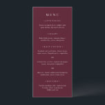 Menu Deep Burgundy Elegant Classic Wedding<br><div class="desc">Classic style wedding menu featuring a simple yet elegant design in a deep burgundy color that is perfect for a fall wedding or a winter / Christmas wedding.  Use the template to add a photo or remove it in the design editing tool.</div>