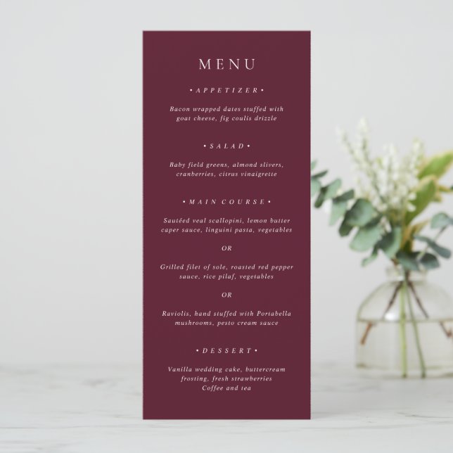 Menu Deep Burgundy Elegant Classic Wedding (Em pé/Frente)