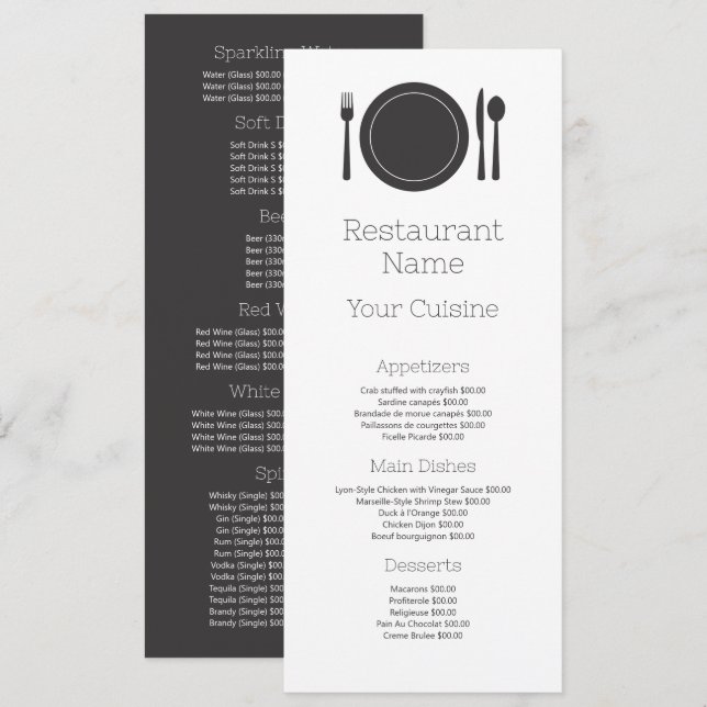 Menu Definição de Jantar, Restaurante Slimline (Frente/Verso)