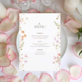 Menu Delicate Watercolor Floral Wedding