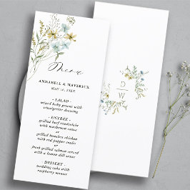Menu Delicate Wildflower Modern Boho Wedding