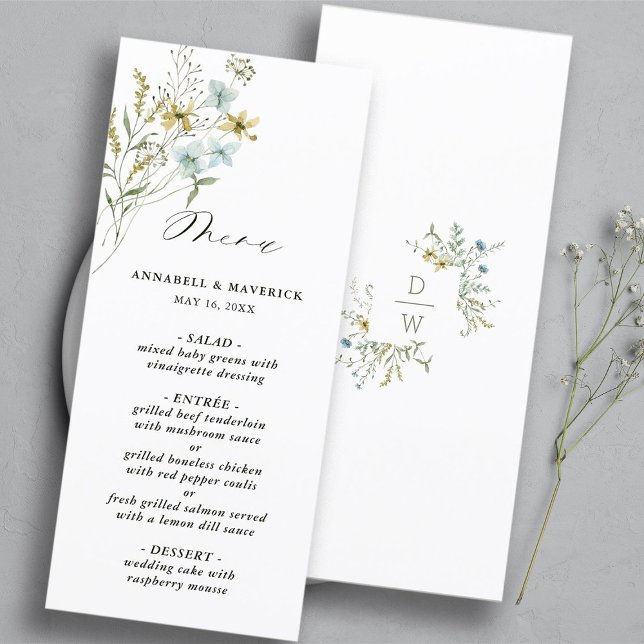 Menu Delicate Wildflower Modern Boho Wedding (Front & Back)