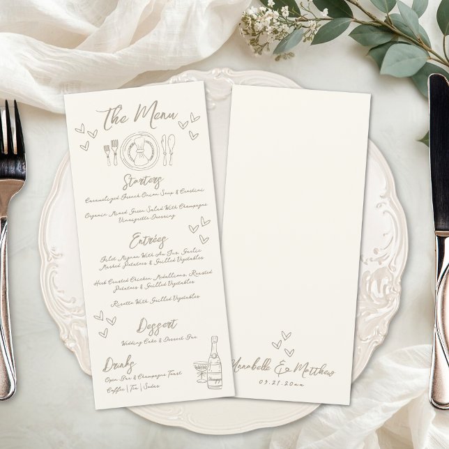 Menu Desenho à Mão Casamento Excêntrico e Caprichoso (Hand Draw Quirky Whimsical Wedding Menu )