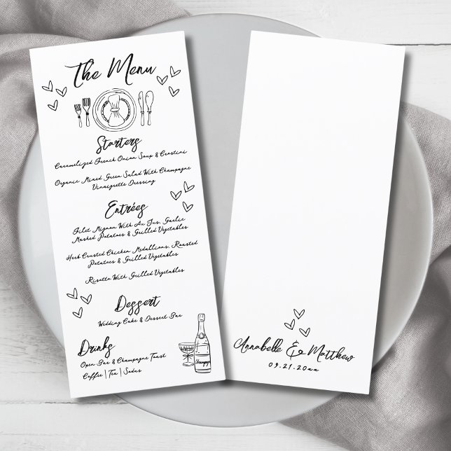 Menu Desenho à Mão Casamento Excêntrico e Caprichoso (Criador carregado)