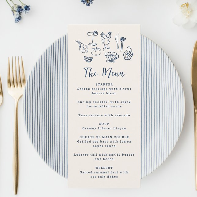 Menu Desenho à Mão Divertido Náutico Aniversário Casame (Criador carregado)