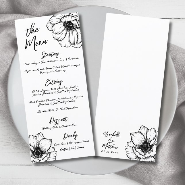 Menu Desenho à Mão Floral Caprichoso Casamento (Hand Draw Whimsical Floral Wedding Menu )