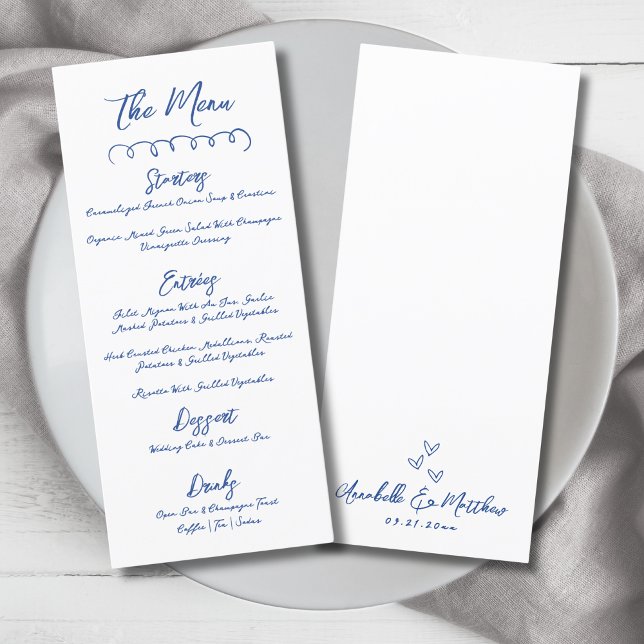 Menu Desenho à Mão Simples Azul Caprichoso Casamento (Hand Draw Simple Blue Whimsical Wedding Menu)