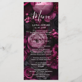 Menu desenho de casamento floral borgonha com rico vinh