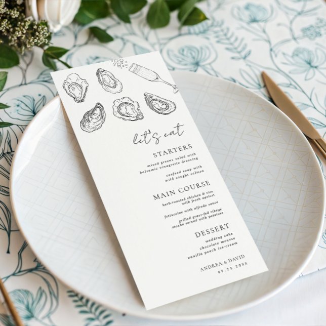 Menu Desenho de Ostras de Champanhe Eat Casamento Branc (Criador carregado)