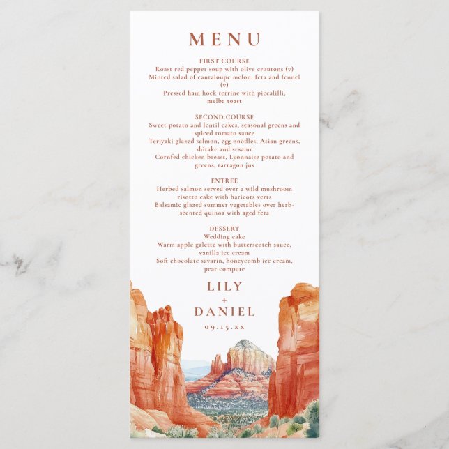 Menu Desert Mountain Watercolor Destination Wedding (Frente)