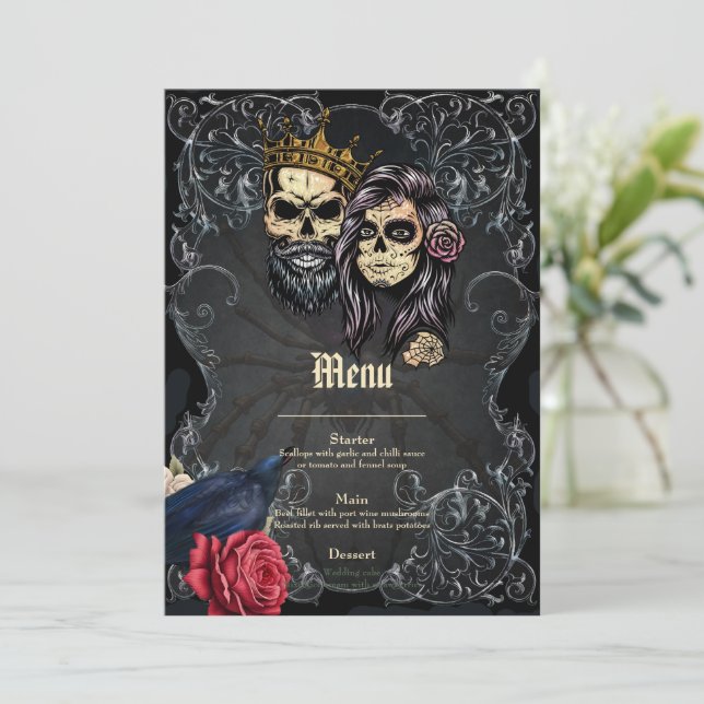 Menu Design de casamento gótica impressionante com crân (Em pé/Frente)