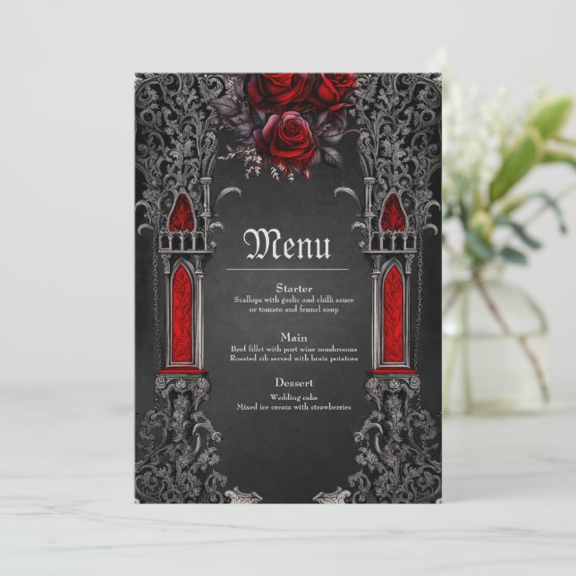 Menu Design de casamento gótico e maravilhoso. (Em pé/Frente)