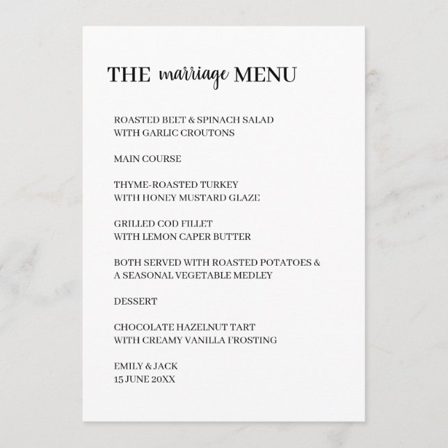 Menu Design de Casamento Minimalista Moderno e Limpo (Frente)