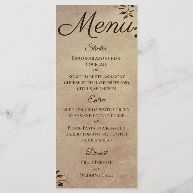 Menu Design de Rolo de Papel Pergaminho Rústico Elegant (Frente)