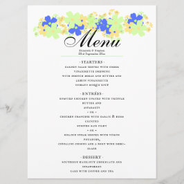 Menu Design floral elegante em azul verde-amarelo