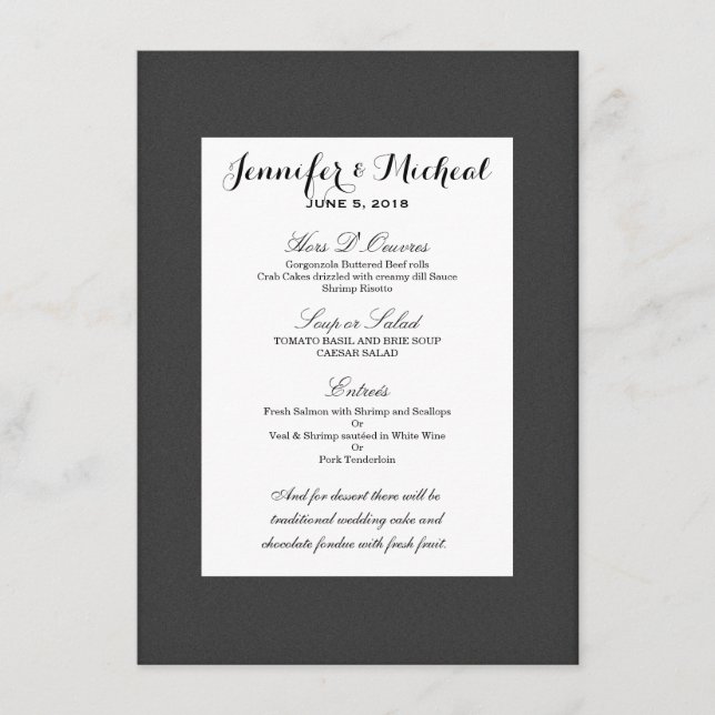 Menu Design Simples e Elegante Preto e Branco (Frente)