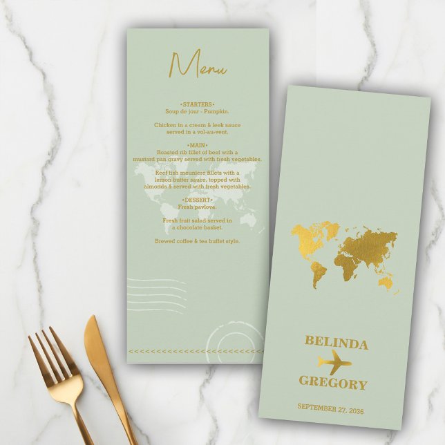 Menu Destino Casamento do World Passport Sage Green Dou (Destination Wedding World Passport Sage Green Gold Menu)