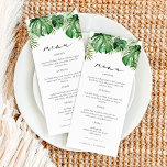 Menu Destino de Folha de Palma Tropical de Praia Modern<br><div class="desc">Este menu apresenta as folhas de palma de aquarela tropical e uma letra elegante de escrita. Este cardápio é perfeito para o seu casamento de destino, solteira de praia, chá de fraldas tropical neutro por sexo ou qualquer outro evento. Edite com facilidade o texto *maioria* para atender às suas necessidades....</div>