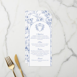 Menu Detalhes do Casamento Floral Azul Elegante Vintage