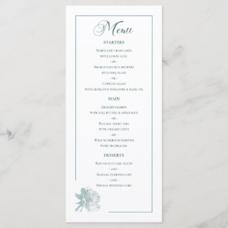 Menu Detalhes do Casamento Rosa Arte Linha Verde Salvia