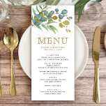 Menu Detalhes do Casamento Rústico de Sucursal Dourada<br><div class="desc">Menu elegante com lindas folhas e tipografia moderna.</div>