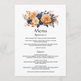Menu Detalhes do convidado de casamento floral azul-mar