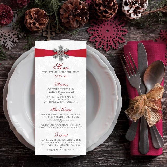 Menu Diamante Snowflake e Casamento no inverno Red Ribb (Criador carregado)