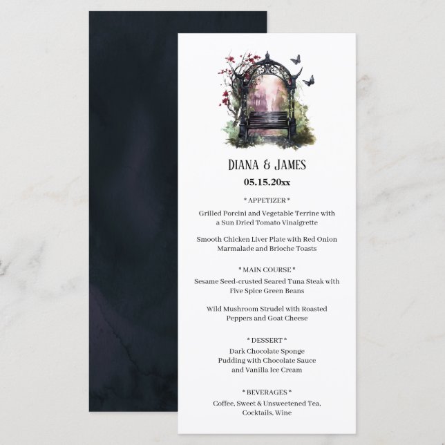 Menu do Banco de Jardim Gótico Elegante (Frente/Verso)