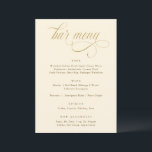 Menu do Bar de Casamento de Luxo para Caligrafia D<br><div class="desc">Incêndio numa atmosfera de elegância refinada com o nosso Creme e o Dourado Sinal de Bar de Casamento. Esta obra-prima 5x7 é um verdadeiro testemunho da opulência e do design ponderado, apresentando um roteiro de caligrafia sumptuosa que define o palco para uma experiência de libação inesquecível. Contra uma canvas cremosa,...</div>