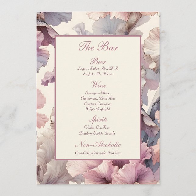 Menu do Bar de Casamento Floral Na moda Chic Blush (Frente)