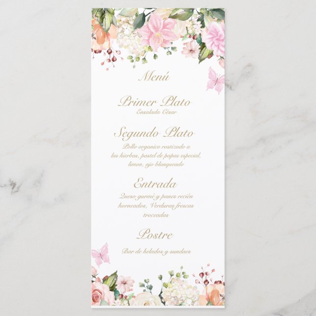 Menu do bouquet de rosa-borboleta rosa-rosa (Frente)