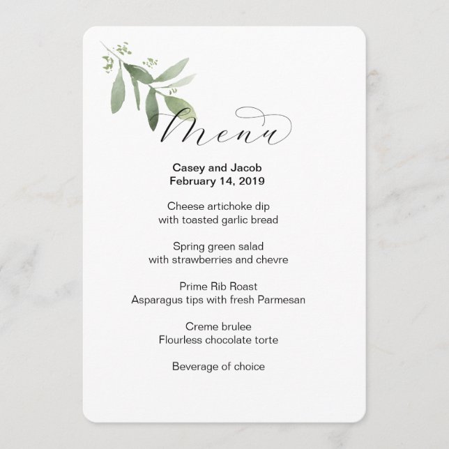 Menu do casamento com hortaliças (Frente)