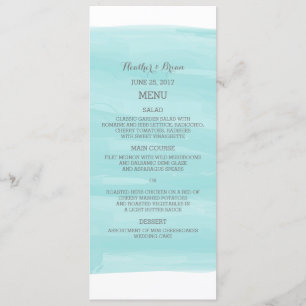Menu do casamento da aguarela de turquesa