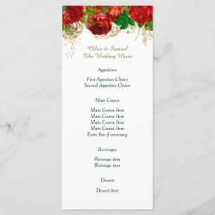 Menu do casamento da beira das rosas vermelhas