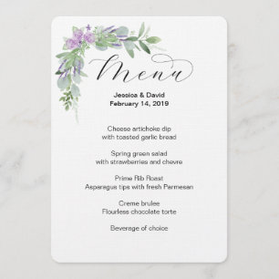 Menu do casamento das hortaliças & da lavanda