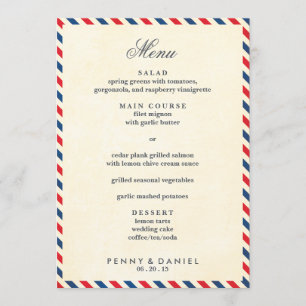 Menu do casamento do correio aéreo