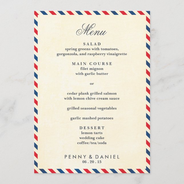 Menu do casamento do correio aéreo (Frente)