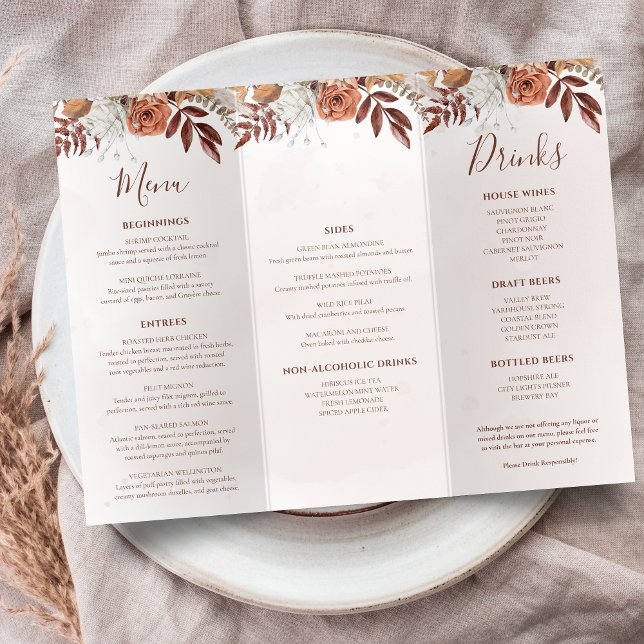 Menu do Casamento outono de Boho do Terracotta Flo (Criador carregado)