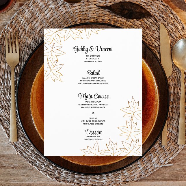 Menu do Casamento outono de Borda Folha de Mapeame (Fall in love with this autumn leaves wedding menu.)