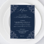 Menu do Casamento vintage Clássico Azul do Marinho<br><div class="desc">Elegante Marinho Blue Wedding Menu: Este cardápio de luxo é perfeito para um elegante e clássico casamento azul marinho. Ele apresenta uma fronteira de ornamentado com caligrafia moderna e elegante. Veja todos os produtos de casamento azul-escuro correspondentes abaixo.</div>