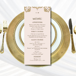 Menu do Casamento vintage Vitoriano Monograma Beig