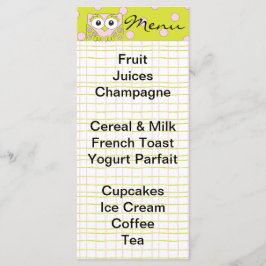 Menu do chá de fraldas "Coruja Rosa"