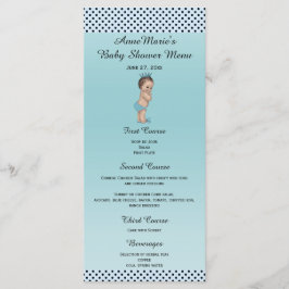 Menu do chá de fraldas do príncipe bolinhas do